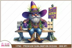 Mardi Gras Gnome png, Mardi Gras or bust festive gnome Product Image 1