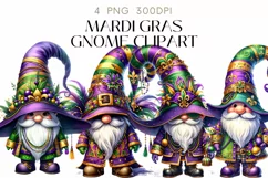 Mardi Gras Gnomes Clipart Watercolor PNG Product Image 1