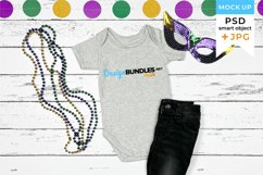 Grey Bodysuit Mockup Mardi Gras | Baby bodysuit mockup Product Image 1
