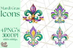Mardi Gras Clipart PNG Party Icons Masks Beads Fleur De Lis Product Image 1