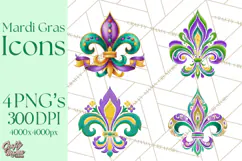 Mardi Gras Clipart PNG Party Icons Masks Beads Fleur De Lis Product Image 1