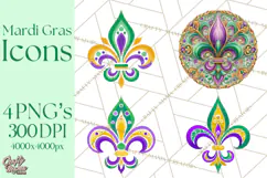 Mardi Gras Clipart PNG Party Icons Masks Beads Fleur De Lis Product Image 1