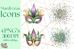 Mardi Gras Clipart PNG Party Icons Masks Beads Fleur De Lis Product Image 1