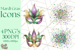 Mardi Gras Clipart PNG Party Icons Masks Beads Fleur De Lis Product Image 1