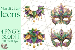 Mardi Gras Clipart PNG Party Icons Masks Beads Fleur De Lis Product Image 1