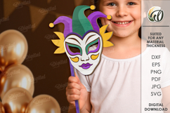 Mardi Gras Photo Booth Prop Lasercut. Jester Mask SVG Product Image 1