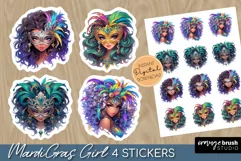 Mardi Gras Printable Stickers, Fashion Girl Sticker PNG