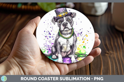GorgeousMardi Gras Splash Dogs Round Coaster design.
