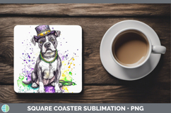 GorgeousMardi Gras Splash Dogs Square Coaster design.