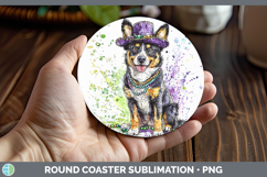 GorgeousMardi Gras Splash Dogs Round Coaster design.