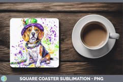 GorgeousMardi Gras Splash Dogs Square Coaster design.
