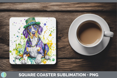 GorgeousMardi Gras Splash Dogs Square Coaster design.