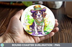 GorgeousMardi Gras Splash Dogs Round Coaster design.