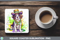 GorgeousMardi Gras Splash Dogs Square Coaster design.