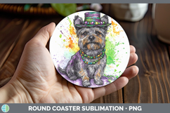 GorgeousMardi Gras Splash Dogs Round Coaster design.