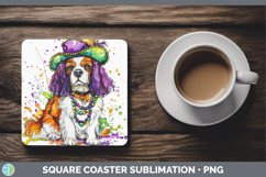 GorgeousMardi Gras Splash Dogs Square Coaster design.