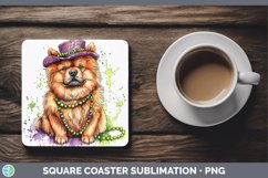GorgeousMardi Gras Splash Dogs Square Coaster design.
