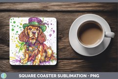 GorgeousMardi Gras Splash Dogs Square Coaster design.