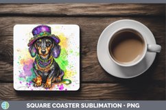 GorgeousMardi Gras Splash Dogs Square Coaster design.