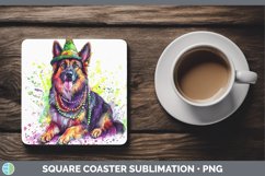 GorgeousMardi Gras Splash Dogs Square Coaster design.