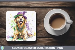 GorgeousMardi Gras Splash Dogs Square Coaster design.