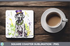 GorgeousMardi Gras Splash Dogs Square Coaster design.