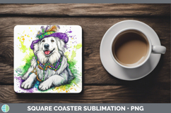 GorgeousMardi Gras Splash Dogs Square Coaster design.