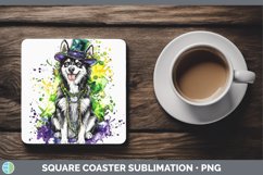 GorgeousMardi Gras Splash Dogs Square Coaster design.