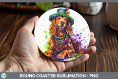 GorgeousMardi Gras Splash Dogs Round Coaster design.