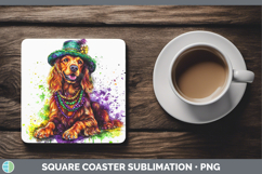 GorgeousMardi Gras Splash Dogs Square Coaster design.