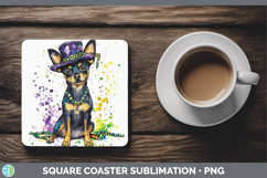 GorgeousMardi Gras Splash Dogs Square Coaster design.