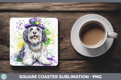 GorgeousMardi Gras Splash Dogs Square Coaster design.