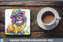 GorgeousMardi Gras Splash Dogs Square Coaster design.