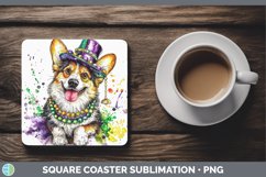 GorgeousMardi Gras Splash Dogs Square Coaster design.