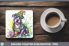 GorgeousMardi Gras Splash Dogs Square Coaster design.
