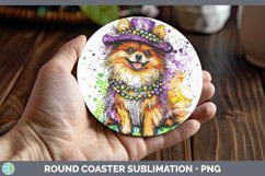 GorgeousMardi Gras Splash Dogs Round Coaster design.