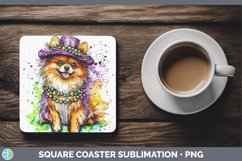 GorgeousMardi Gras Splash Dogs Square Coaster design.