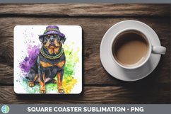 GorgeousMardi Gras Splash Dogs Square Coaster design.