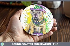 GorgeousMardi Gras Splash Dogs Round Coaster design.