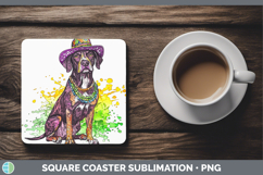 GorgeousMardi Gras Splash Dogs Square Coaster design.