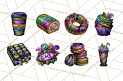 Mardi Gras Cafe Clipart Sweets Desserts Coffee Pastries PNG Product Image 8