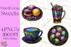 Mardi Gras Cafe Clipart Sweets Desserts Coffee Pastries PNG Product Image 1