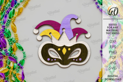 Mardi Gras Tiered Tray Laser Cut. Jester Mask SVG Product Image 1