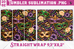Mardi Gras Tumbler Sublimation | Masquerade Mask Pattern Product Image 1