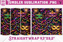 Mardi Gras Tumbler Sublimation | Masquerade Mask Pattern Product Image 1