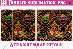 Mardi Gras Tumbler Sublimation | Masquerade Mask Pattern Product Image 1