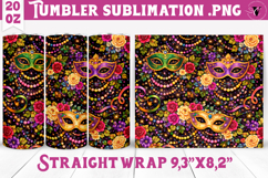 Mardi Gras Tumbler Sublimation | Masquerade Mask Pattern Product Image 1