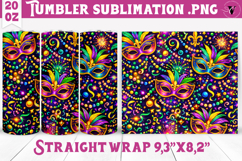 Mardi Gras Tumbler Sublimation | Masquerade Mask Pattern Product Image 1