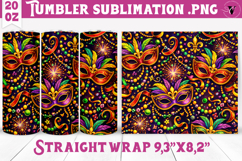Mardi Gras Tumbler Sublimation | Masquerade Mask Pattern Product Image 1