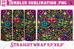 Mardi Gras Tumbler Sublimation | Masquerade Mask Pattern Product Image 1
